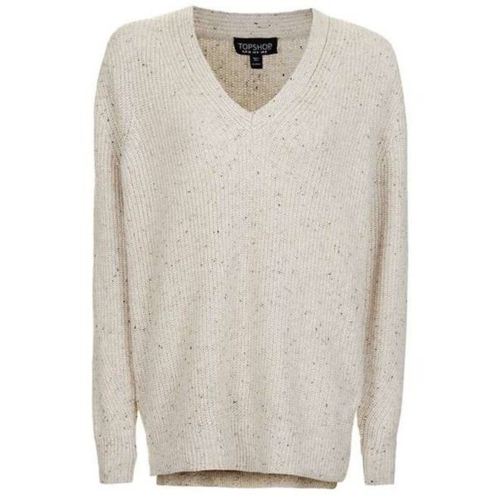 Top Shop cream ribbed V-Neck Sweater